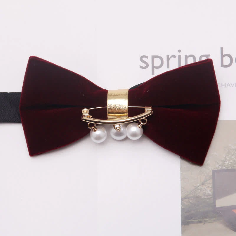 Men's Dark Burgundy Gold Silver Floral Metal Bow Tie - Image 3