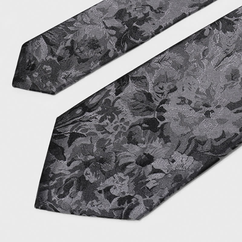 Men's Dark Gray & Black Floral Pure Silk Necktie - Image 6