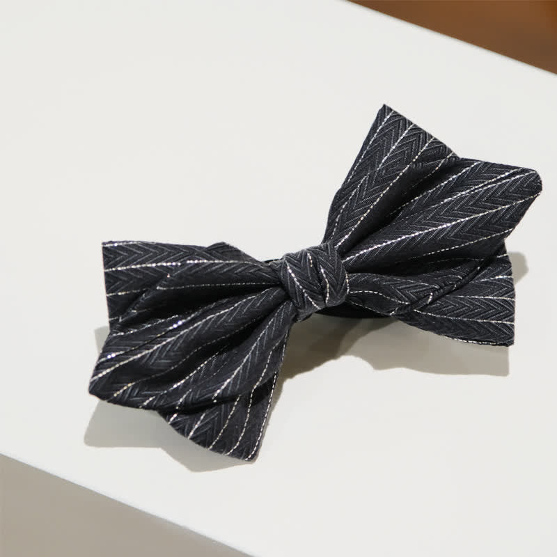 Men's Dark Gray Striped Herringbone Pattern Bow Tie - Image 10
