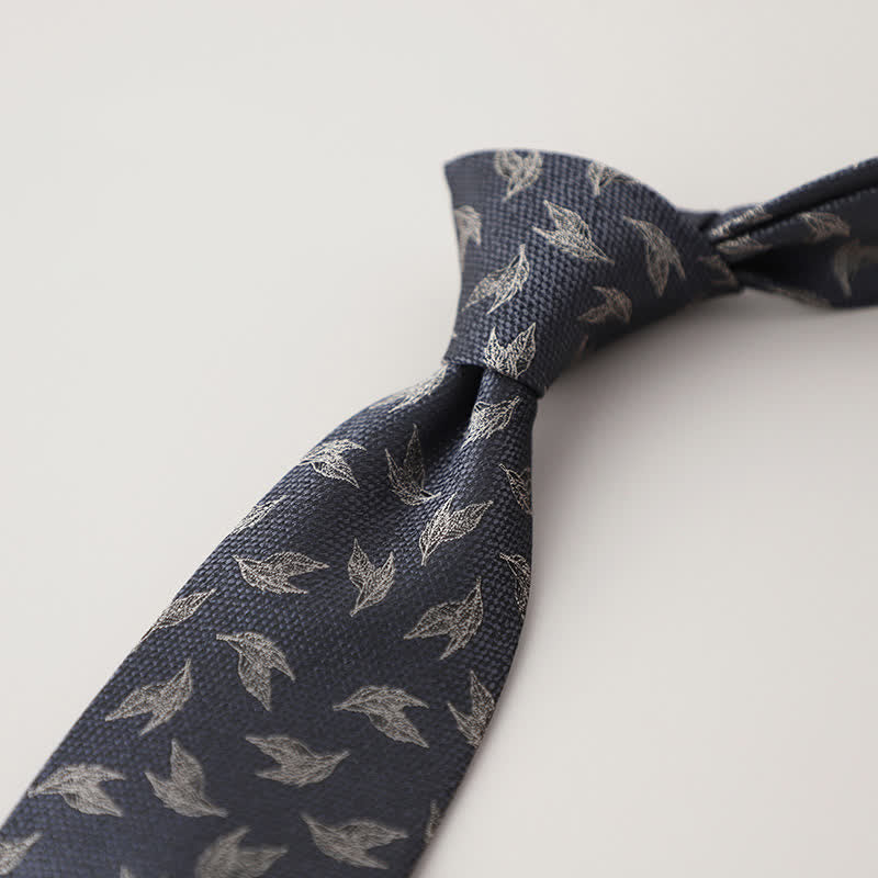 Men's Dark Gray Tree Leaf Pattern Necktie - Image 2