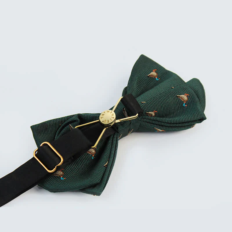 Men's Dark Green Duck Motifs Bow Tie - Image 5