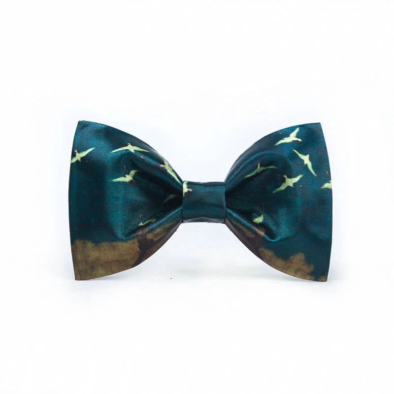 Men's Dark Green Flying Crane Printing Bow Tie - Image 5