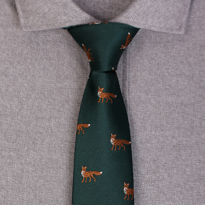 Men's Dark Green Little Foxes Necktie - Image 2