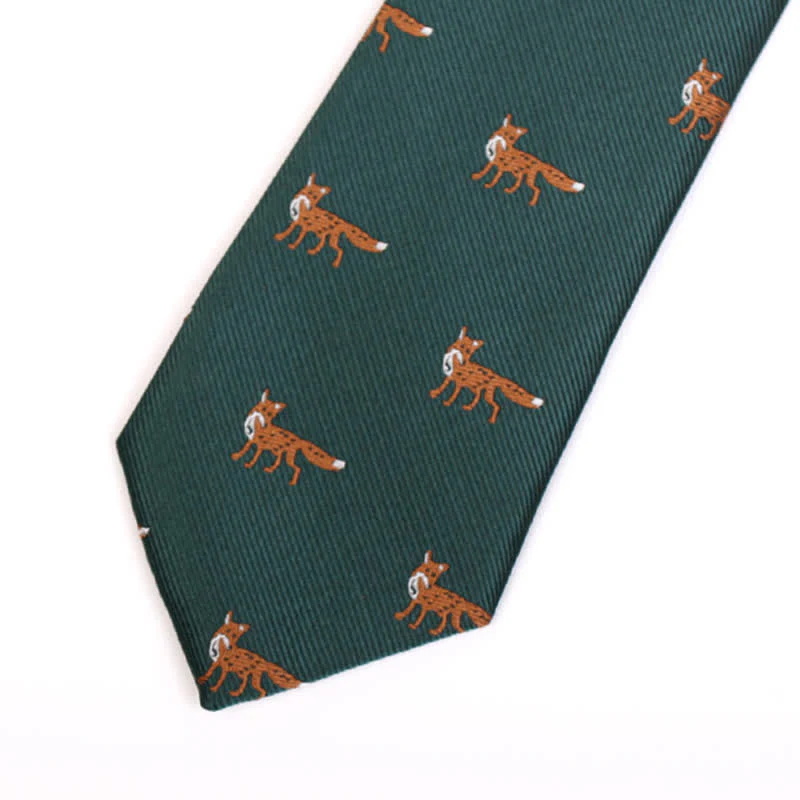 Men's Dark Green Little Foxes Necktie - Image 3