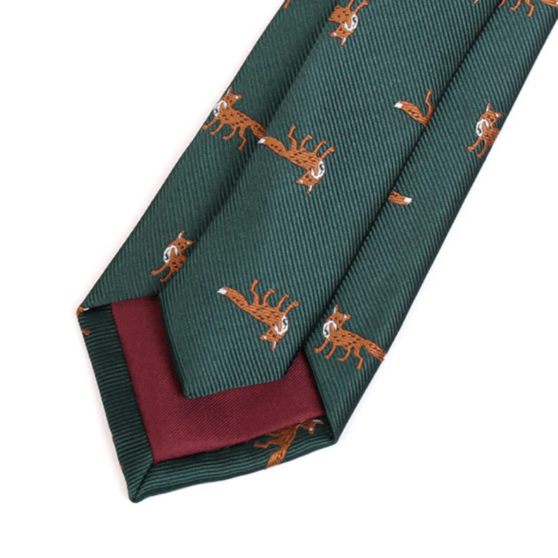 Men's Dark Green Little Foxes Necktie - Image 4