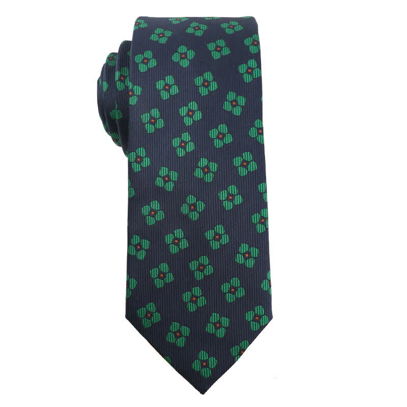 Men's Dark Green Series Floral Plaid Necktie - Image 5