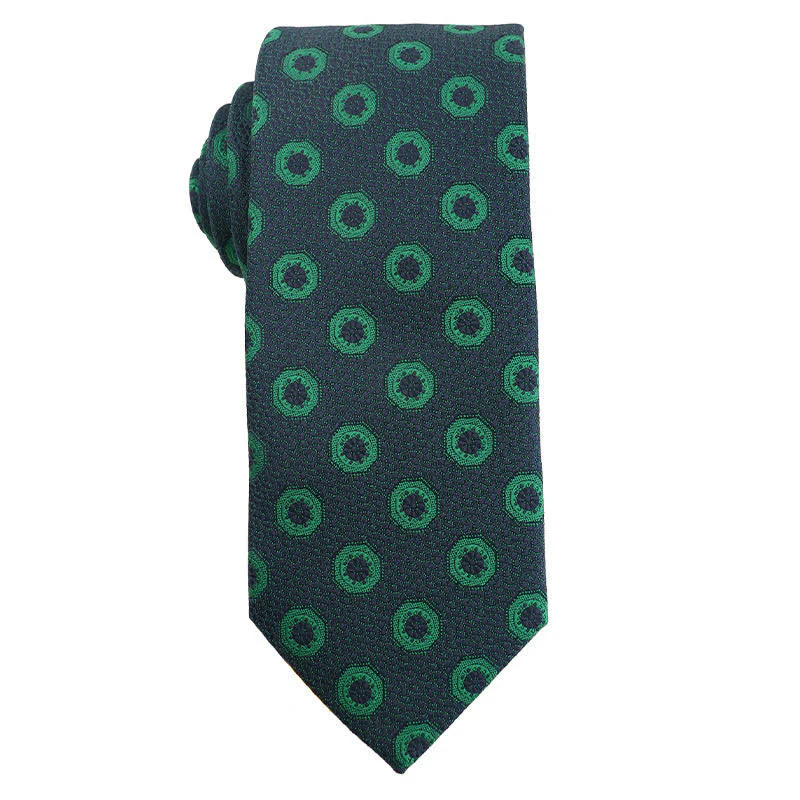Men's Dark Green Series Floral Plaid Necktie - Image 6