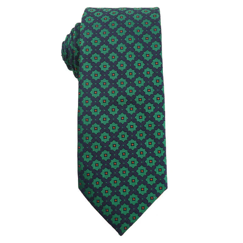 Men's Dark Green Series Floral Plaid Necktie - Image 8