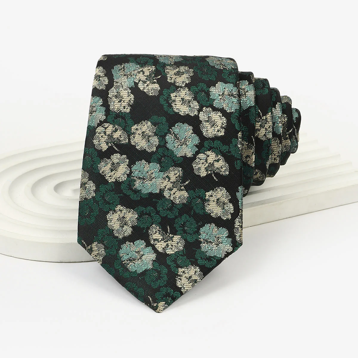 Men's Dark Green Whimsical Pattern Hand-tied Necktie - Image 2