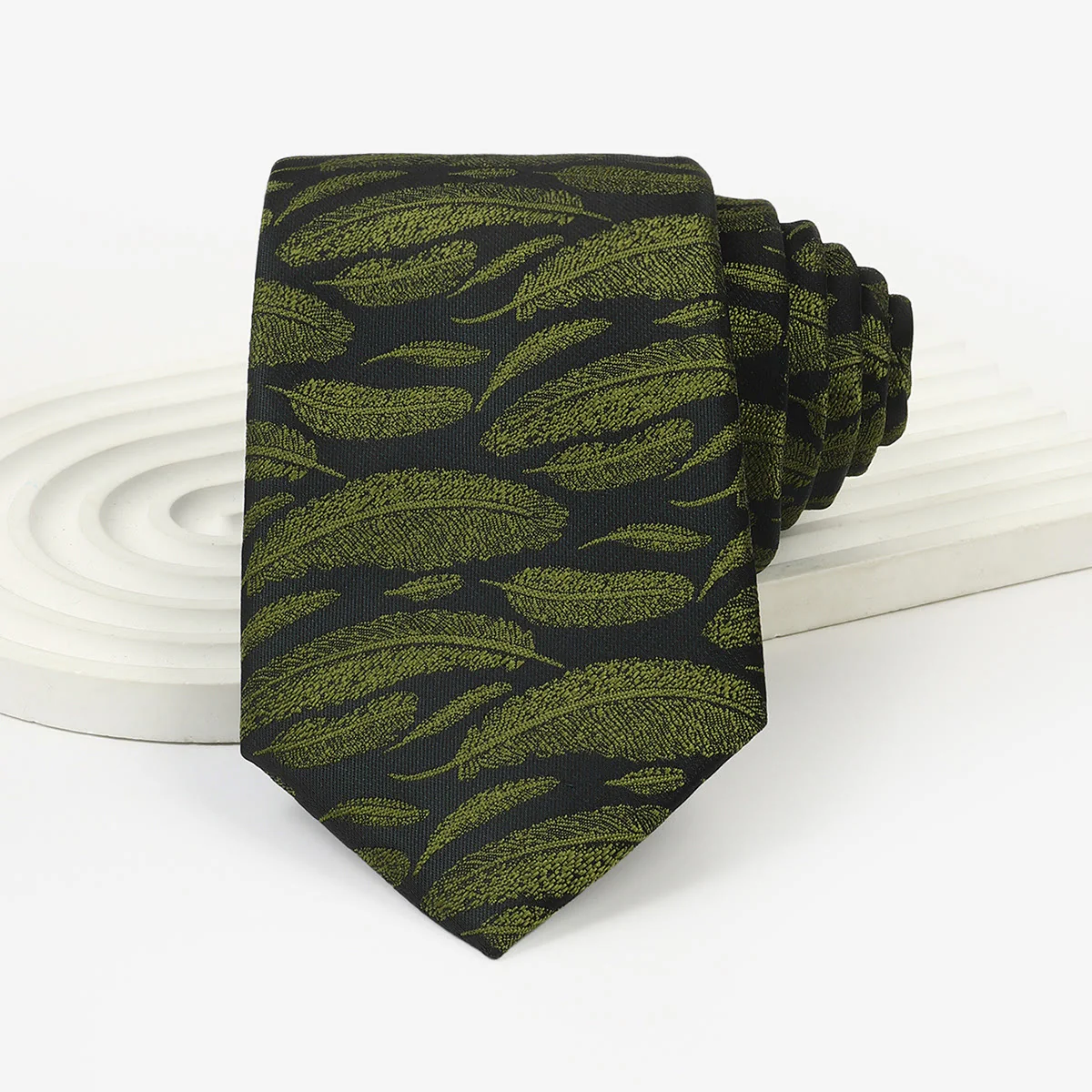 Men's Dark Green Whimsical Pattern Hand-tied Necktie - Image 4