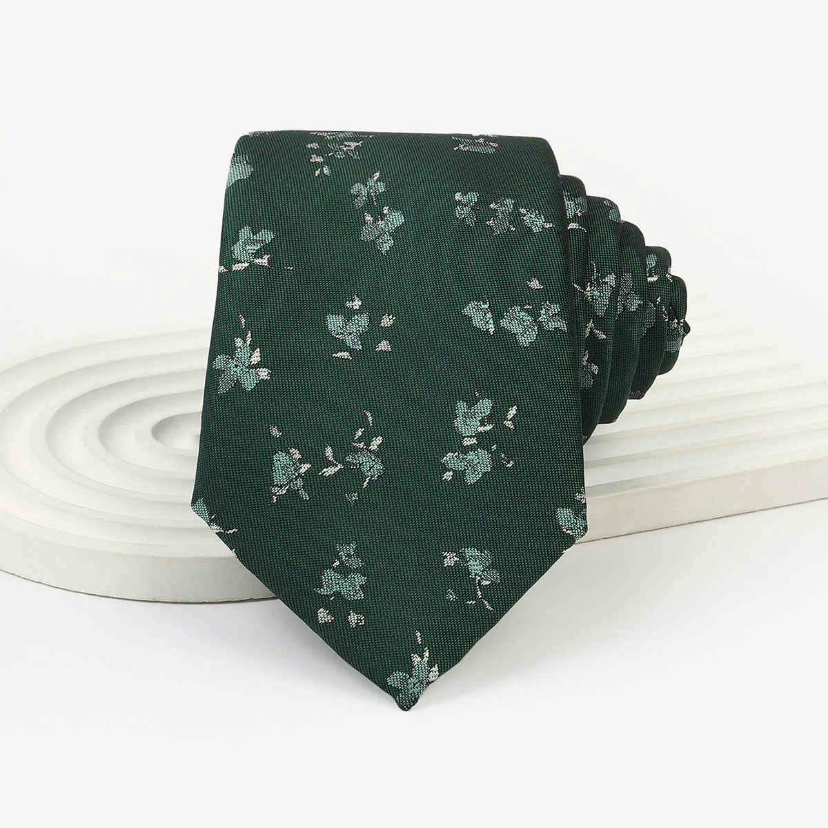 Men's Dark Green Whimsical Pattern Hand-tied Necktie - Image 6