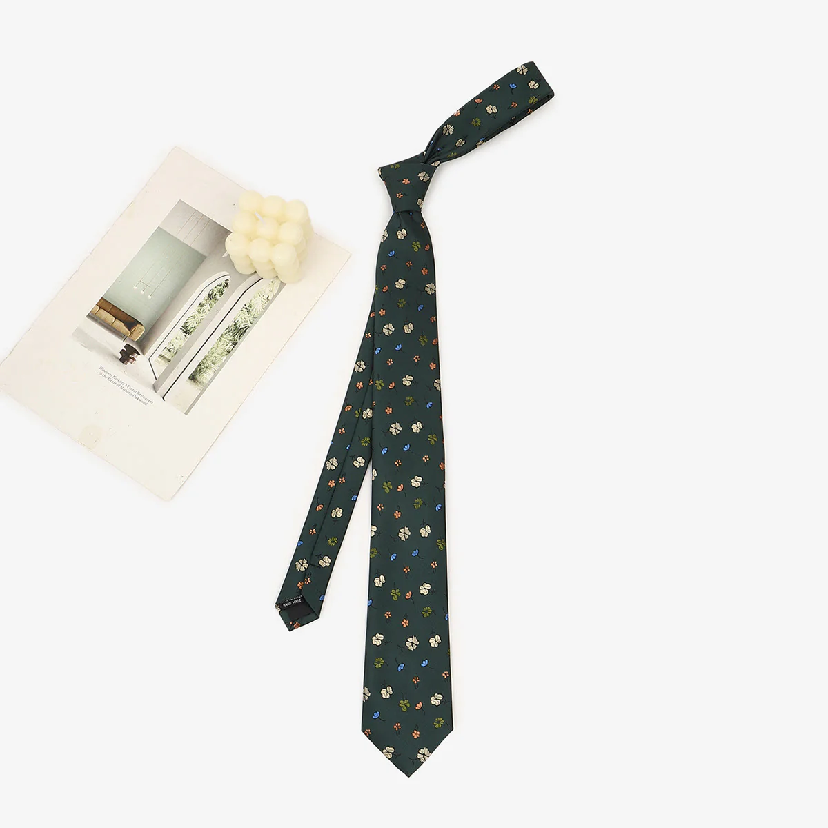 Men's Dark Green Whimsical Pattern Hand-tied Necktie - Image 9