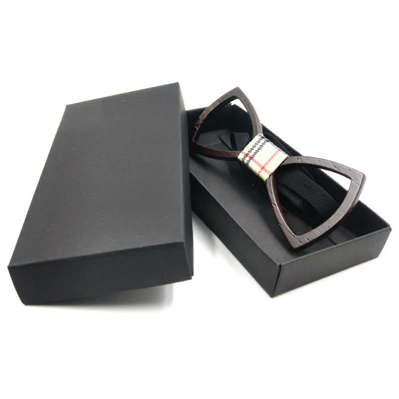 Men's Dark Hollow Glasses Wooden Bow Tie Set - Image 5