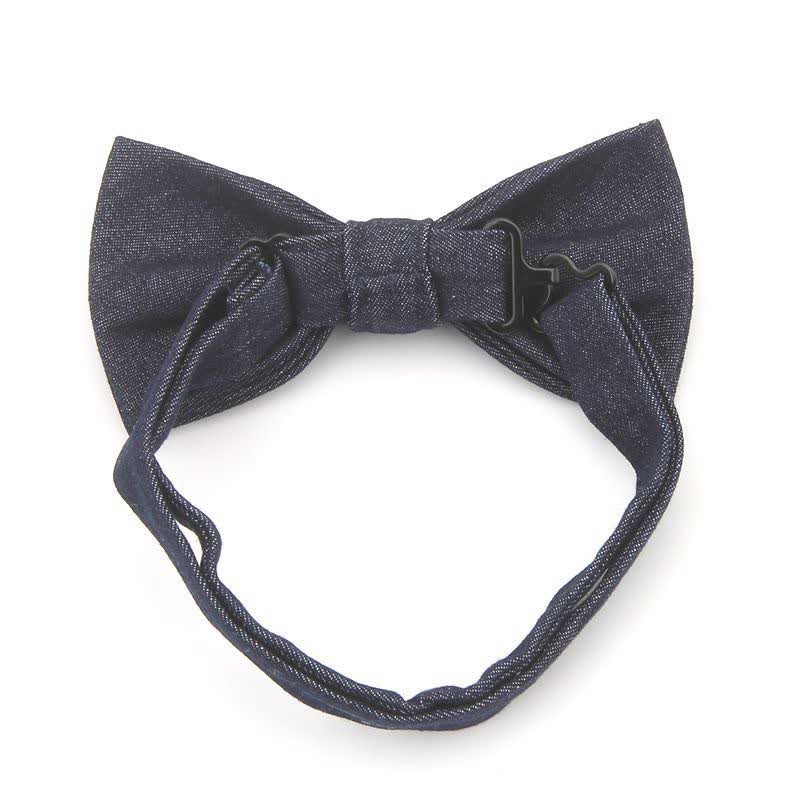 Men's Dark Navy Blue Metallic Decors Denim Cotton Bow Tie - Image 3