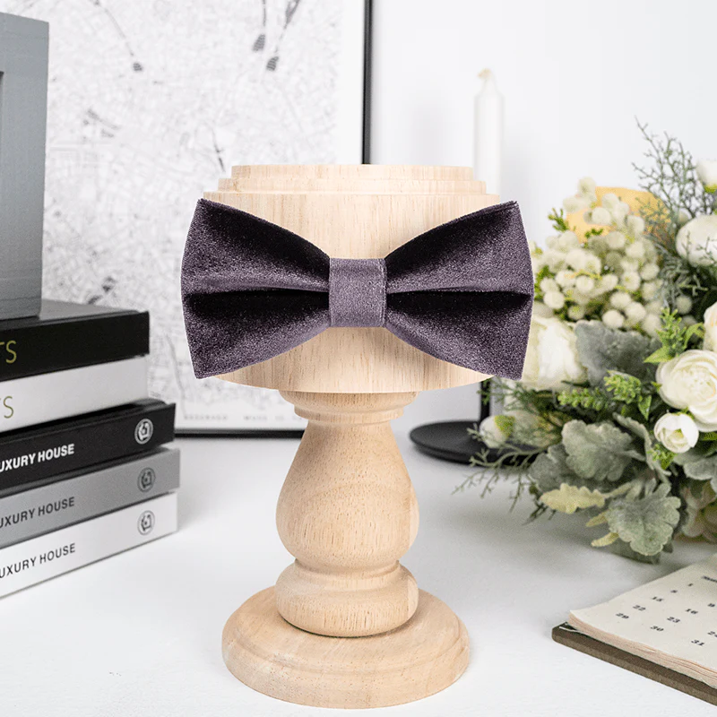Men's Dark Purple Solid Color Velvet Bow Tie - Image 3