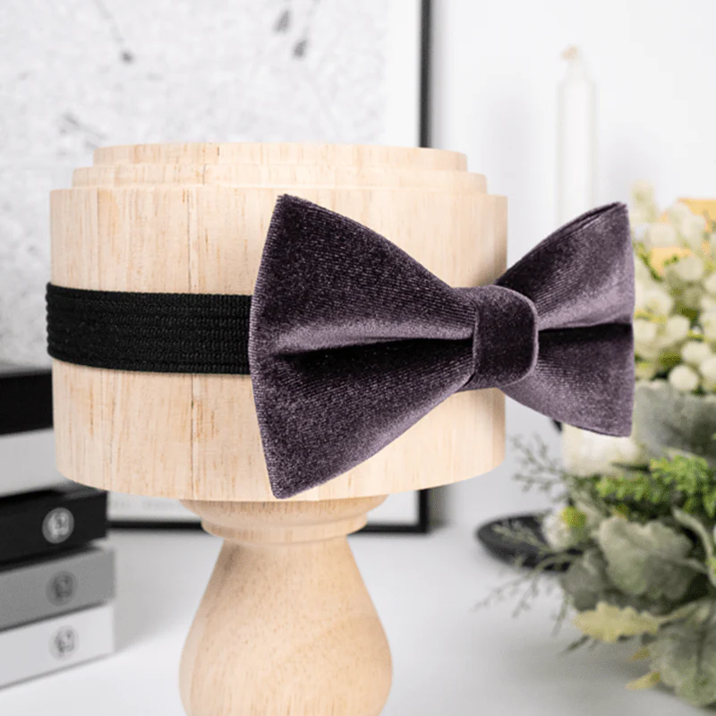 Men's Dark Purple Solid Color Velvet Bow Tie - Image 4