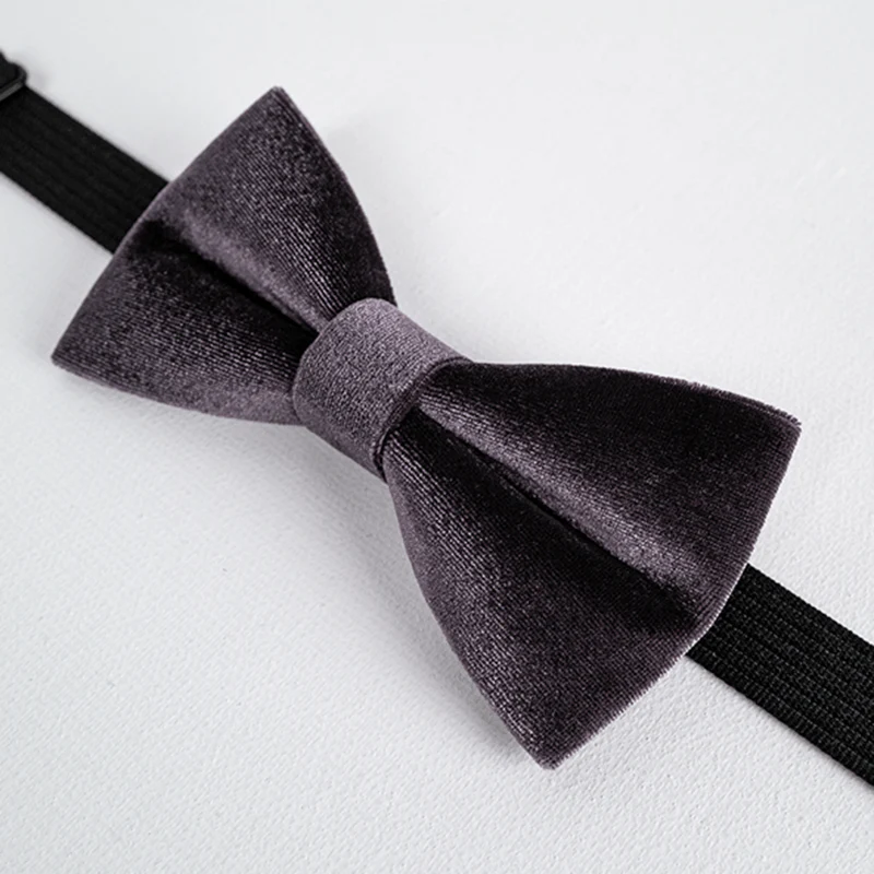 Men's Dark Purple Solid Color Velvet Bow Tie - Image 5