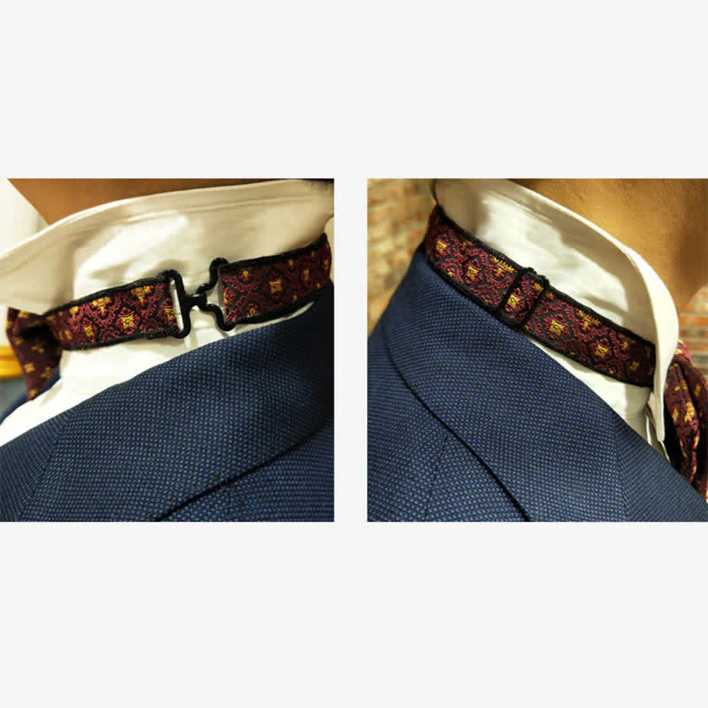 Men's Dark Red & Gold Embroidery Oversized Pointed Bow Tie - Image 5