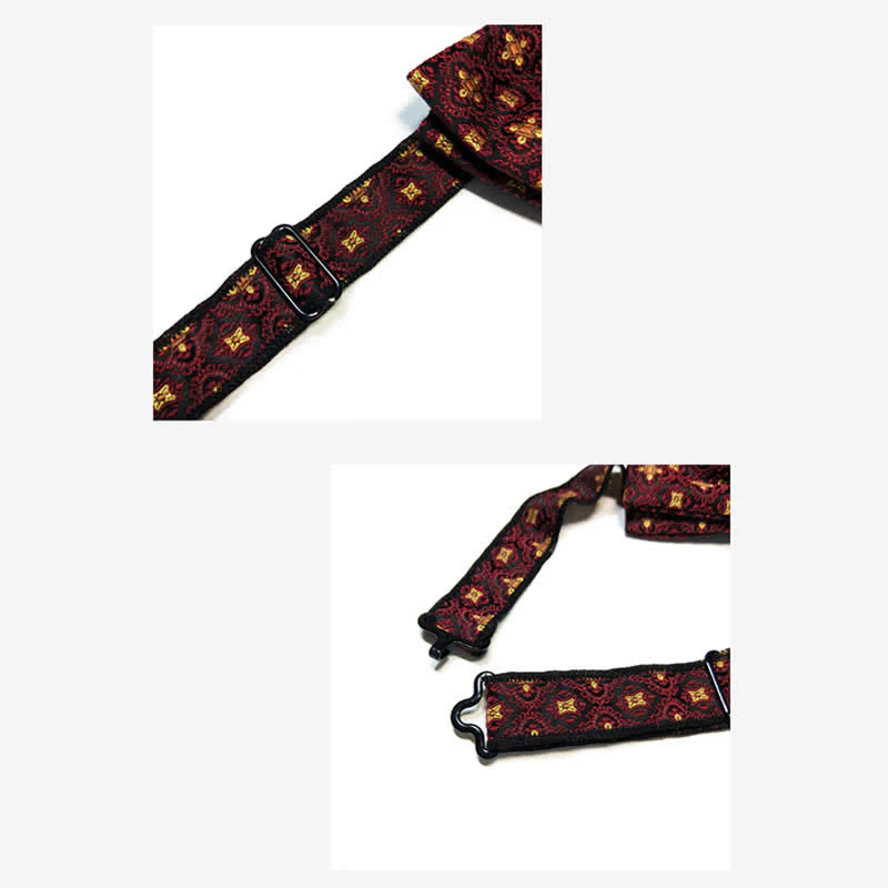 Men's Dark Red & Gold Embroidery Oversized Pointed Bow Tie - Image 6