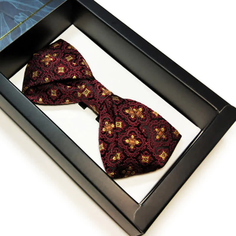 Men's Dark Red & Gold Embroidery Oversized Pointed Bow Tie - Image 8