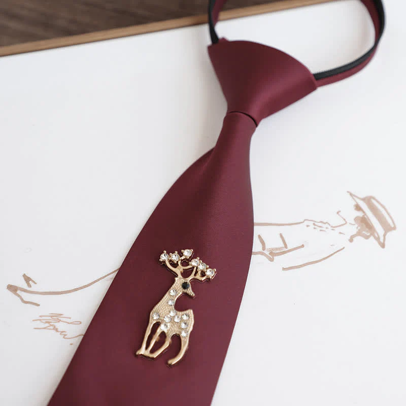 Men's Dark Red Golden Decor Wedding Zipper Necktie - Image 3