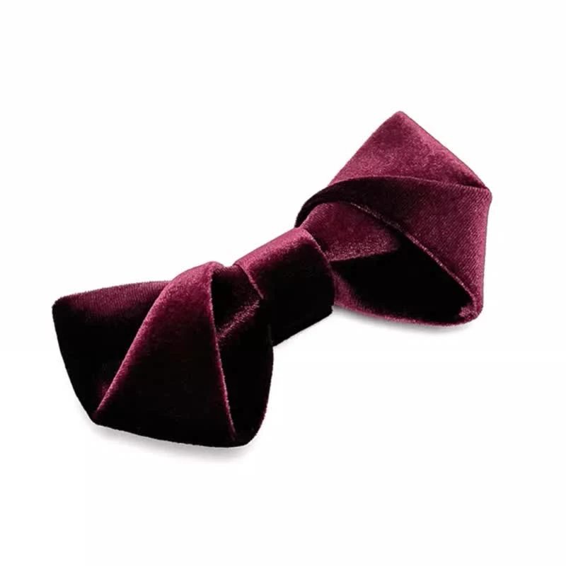 Men's Dark Red Series Solid Color Velvet Bow Tie - Image 4