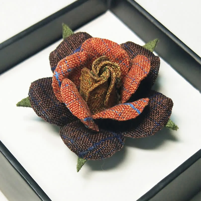 Men's Dark Wine Red British Herringbone Floral Brooch Bow Tie - Image 5