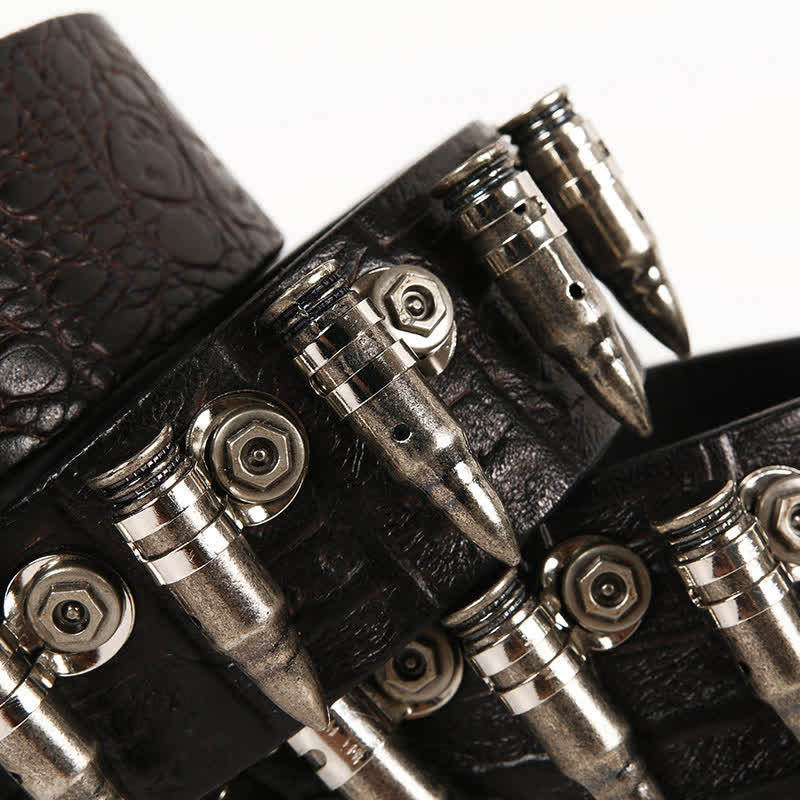 Men's Decorative Bullet Rivets Crocodile Pattern Leather Belt - Image 5