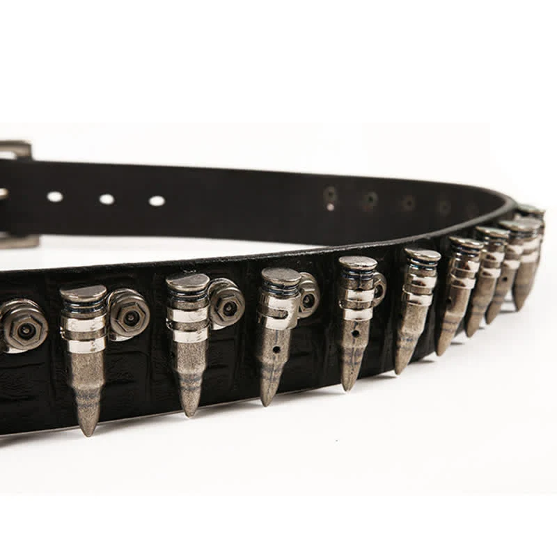 Men's Decorative Bullet Rivets Crocodile Pattern Leather Belt - Image 6
