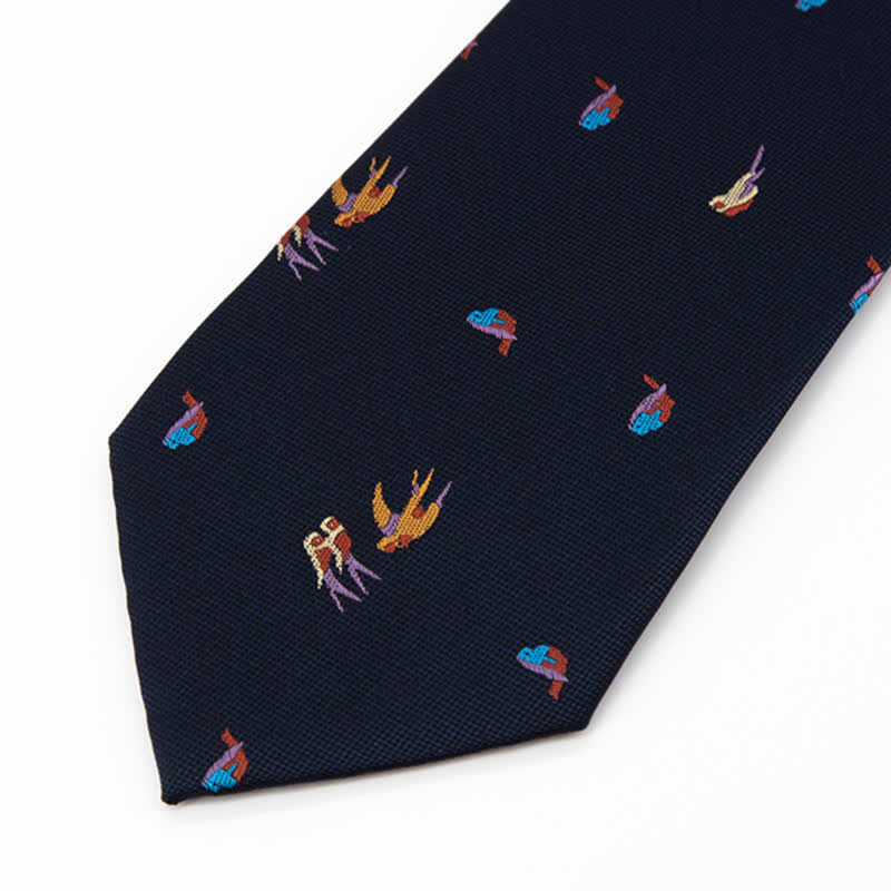 Men's Deep Blue Flying Colorful Birds Necktie - Image 3