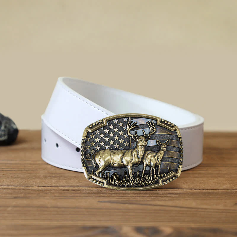 Men's DIY Deer Hunter American Flag Buckle Leather Belt - Image 16