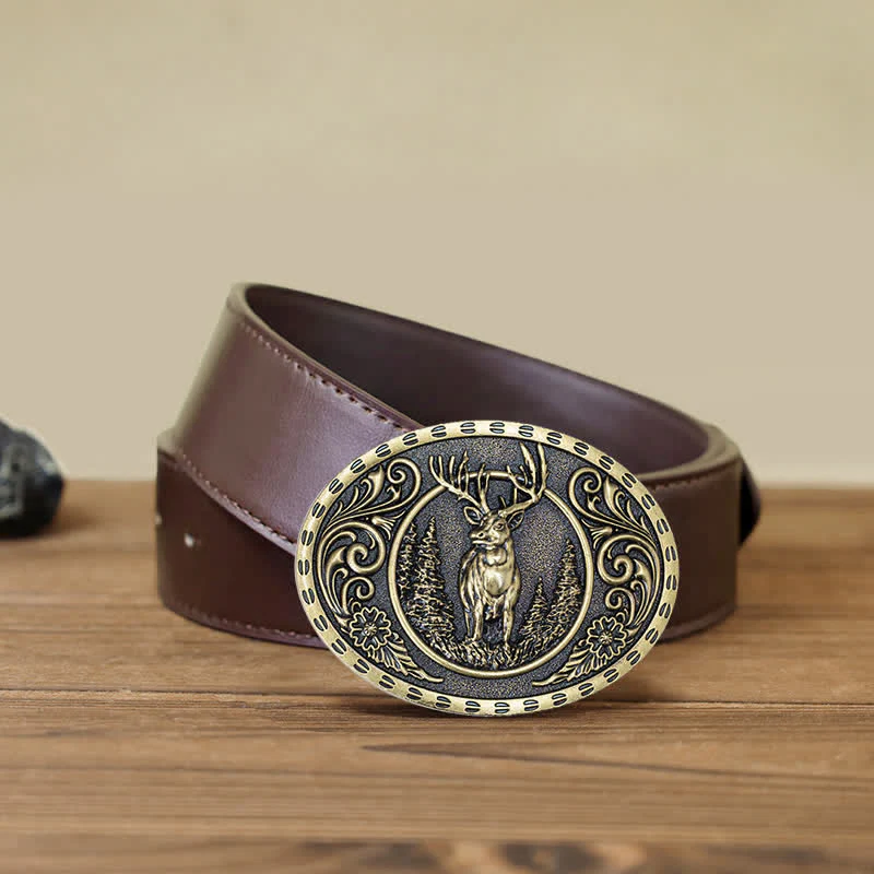 Men's DIY Deer Hunter American Flag Buckle Leather Belt - Image 23