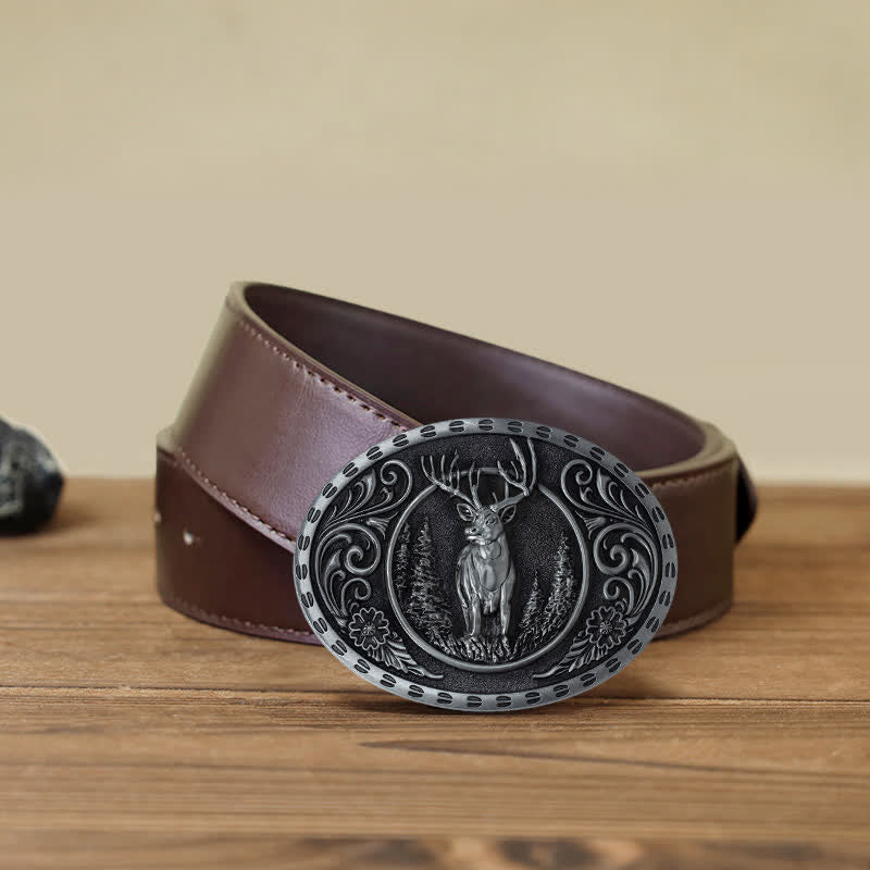 Men's DIY Deer Hunter American Flag Buckle Leather Belt - Image 24