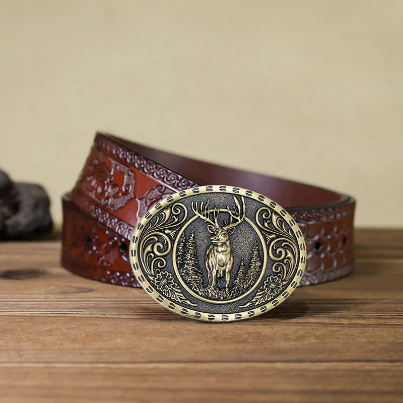 Men's DIY Deer Hunter American Flag Buckle Leather Belt - Image 33