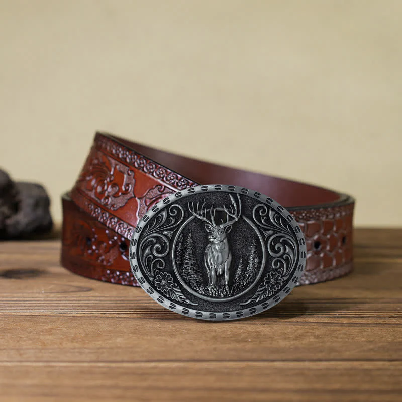Men's DIY Deer Hunter American Flag Buckle Leather Belt - Image 34