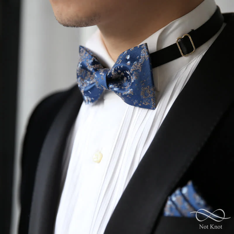Men's Delicate Blue Floral Printed Bow Tie - Image 2