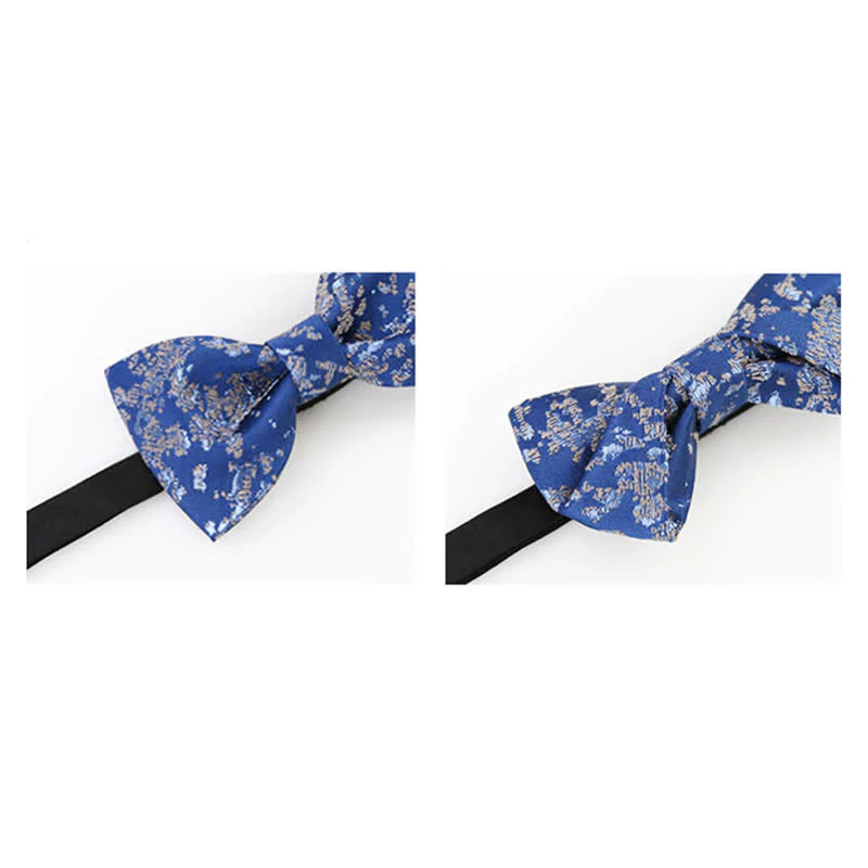 Men's Delicate Blue Floral Printed Bow Tie - Image 4