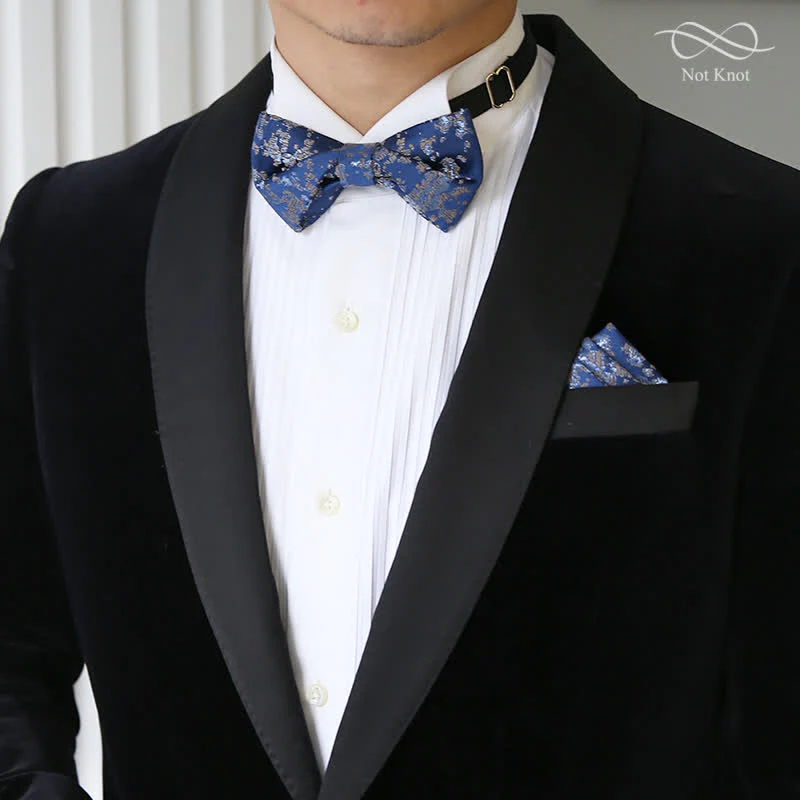 Men's Delicate Blue Floral Printed Bow Tie - Image 6