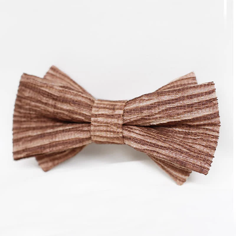 Men's Distinctive Coffee Brown Striped Bow Tie - Image 4