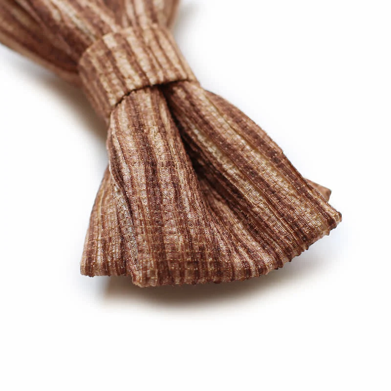 Men's Distinctive Coffee Brown Striped Bow Tie - Image 5