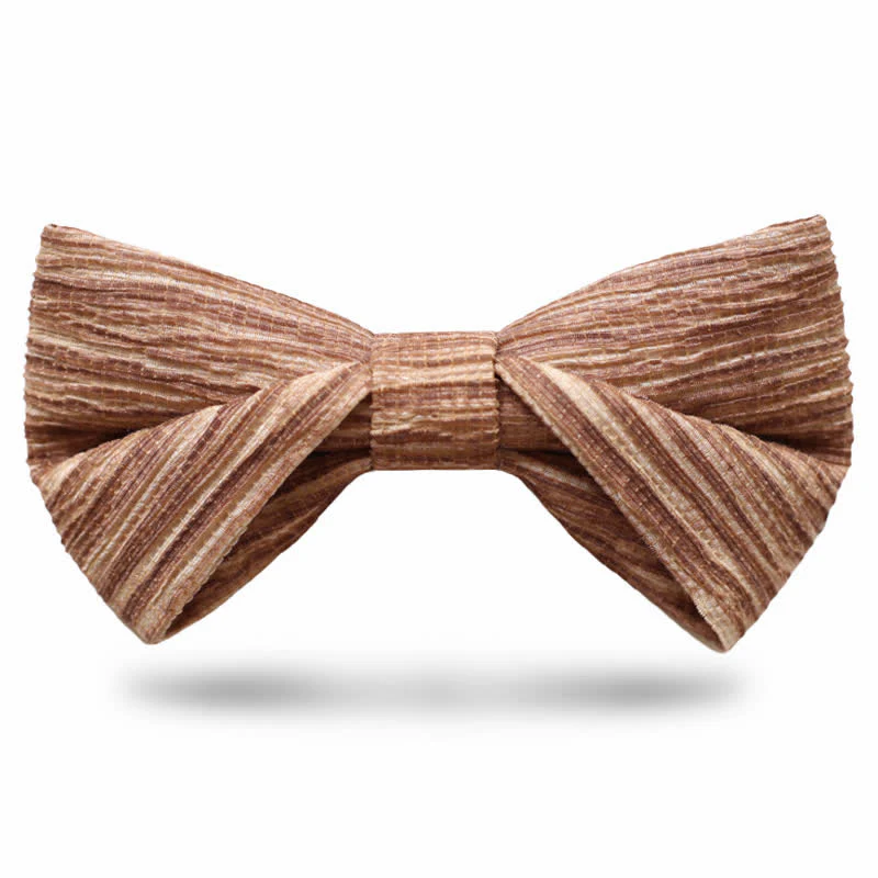 Men's Distinctive Coffee Brown Striped Bow Tie - Image 7
