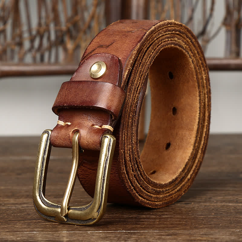 Men's Distressed Embossed Rudder Pattern Leather Belt - Image 13