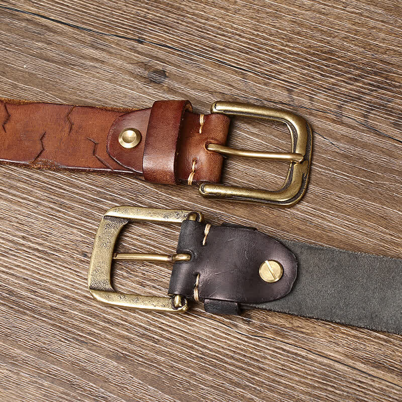 Men's Distressed Embossed Rudder Pattern Leather Belt - Image 3
