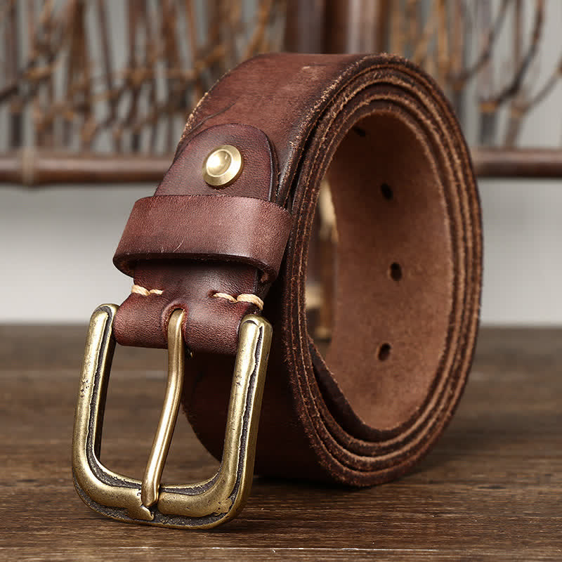 Men's Distressed Embossed Rudder Pattern Leather Belt - Image 4