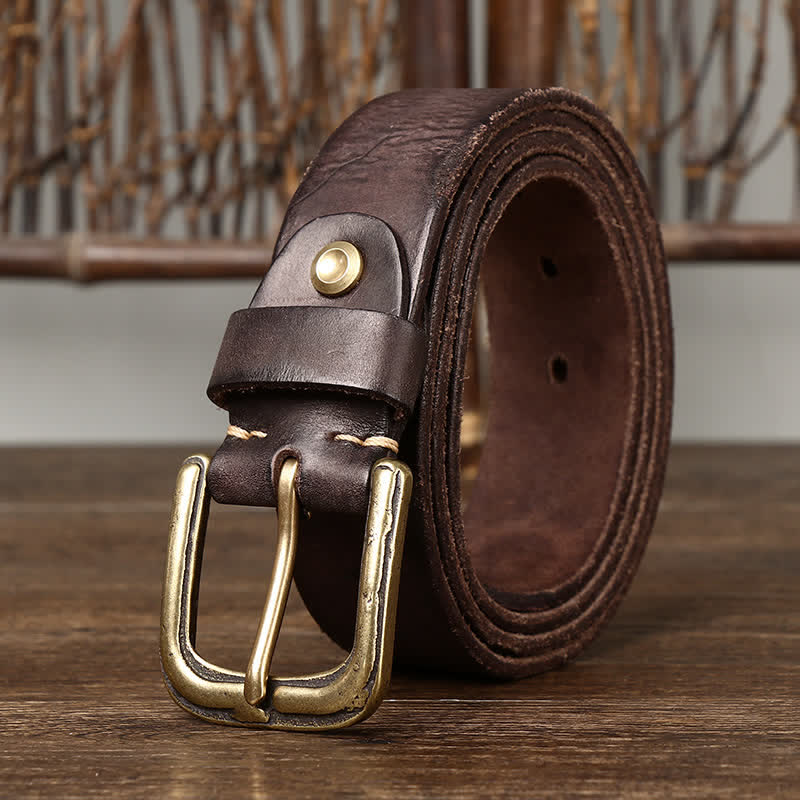 Men's Distressed Embossed Rudder Pattern Leather Belt - Image 7