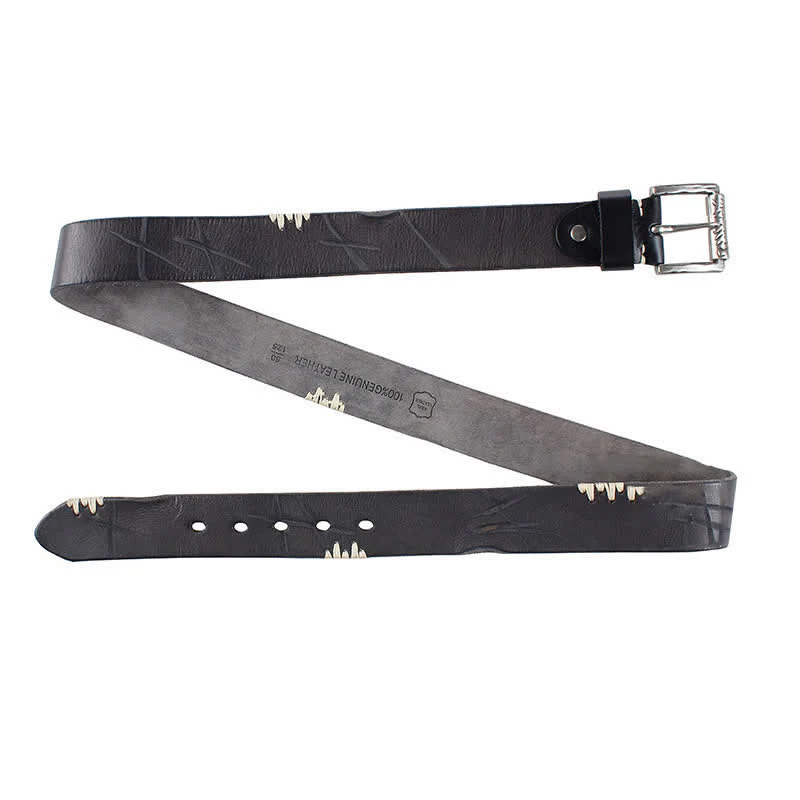 Men's Distressed Retro White Line Decor Leather Belt - Image 10