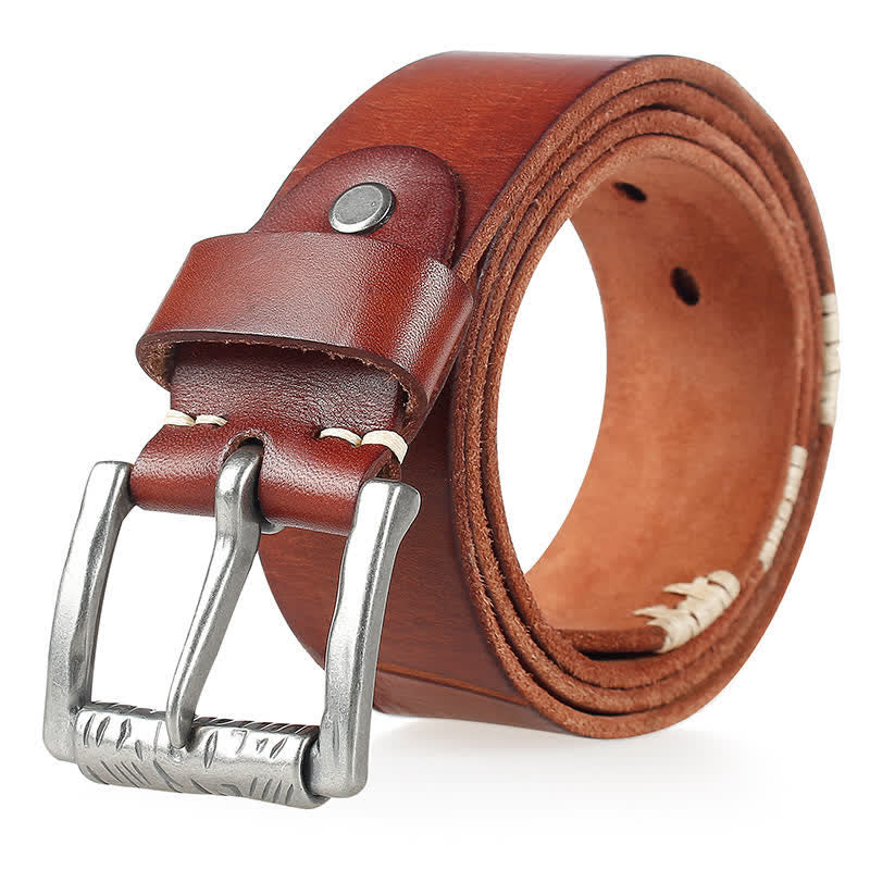 Men's Distressed Retro White Line Decor Leather Belt - Image 15