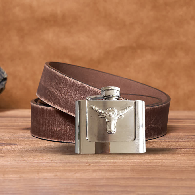 Men's DIY 2oz. Bull Head Leather Belt with Hidden Flask - Image 8