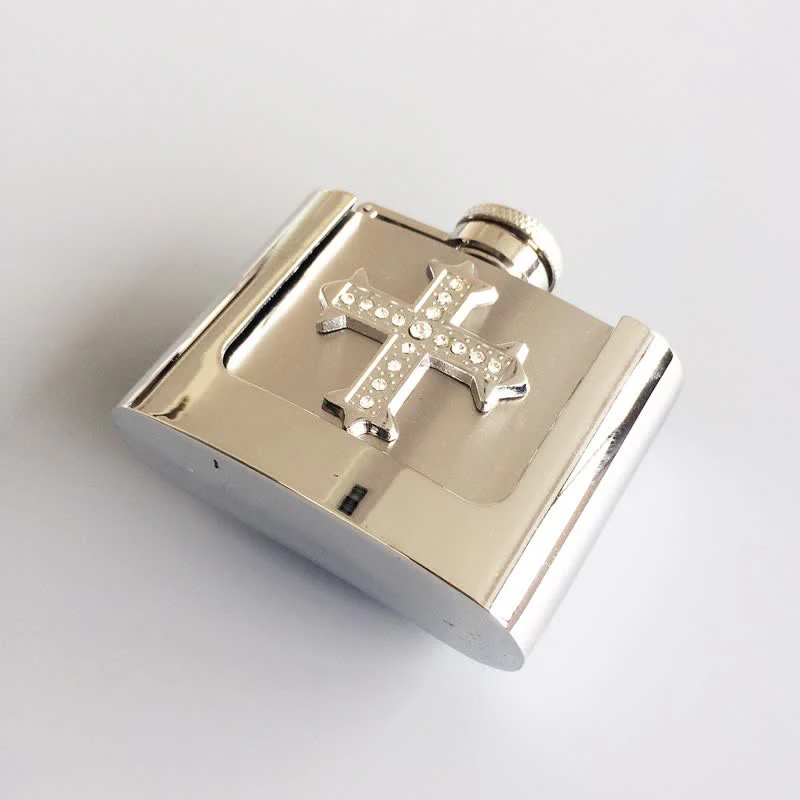 Men's DIY 2oz. Cross Rhinestone Leather Belt with Hidden Flask - Image 4