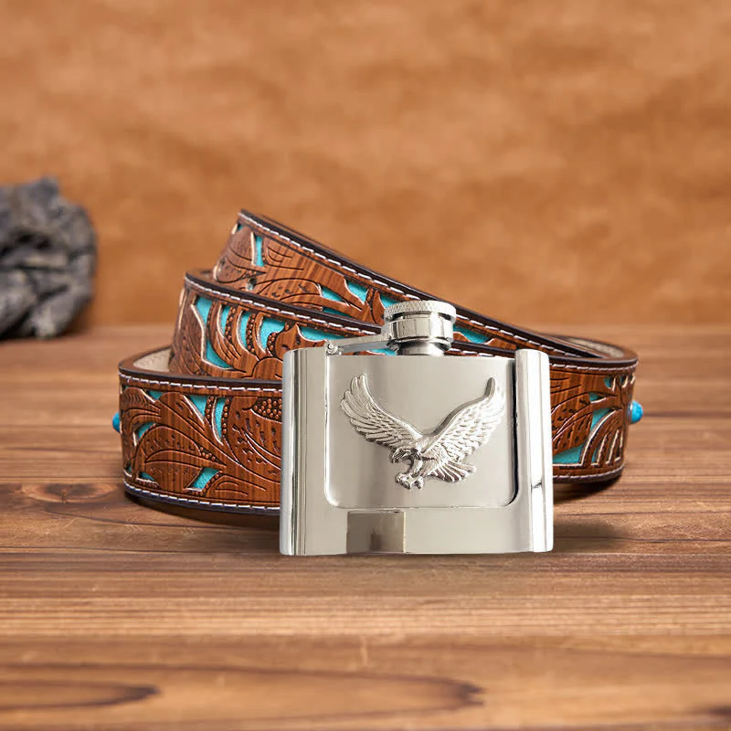 Men's DIY 2oz. Flying Eagle Leather Belt with Hidden Flask - Image 6